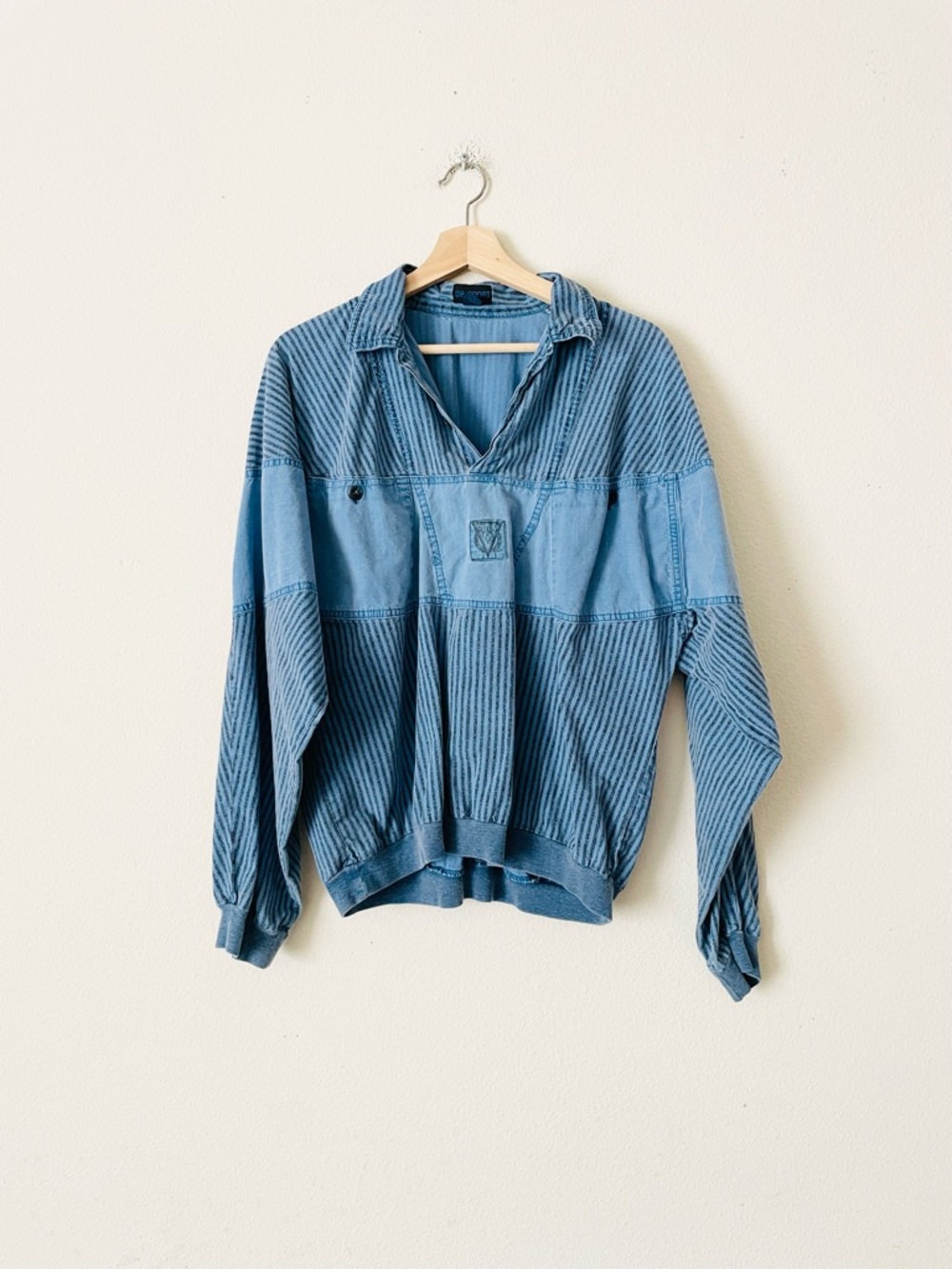 Vintage 90s Bugle Boy BB Sport LARGE blue striped lightweight sweatshirt